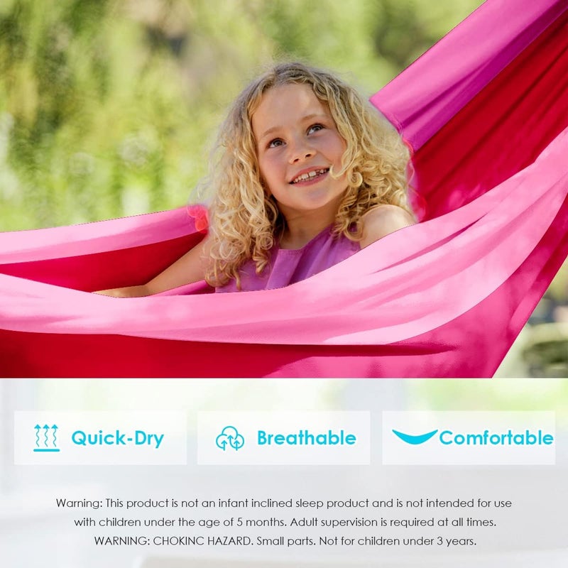 Grassman Kids Hammock-Small Camping hammocks, Portable Camping Gear for Child Indoor/Outdoor use, with Tree Straps & Carabiners Pink - Image 4